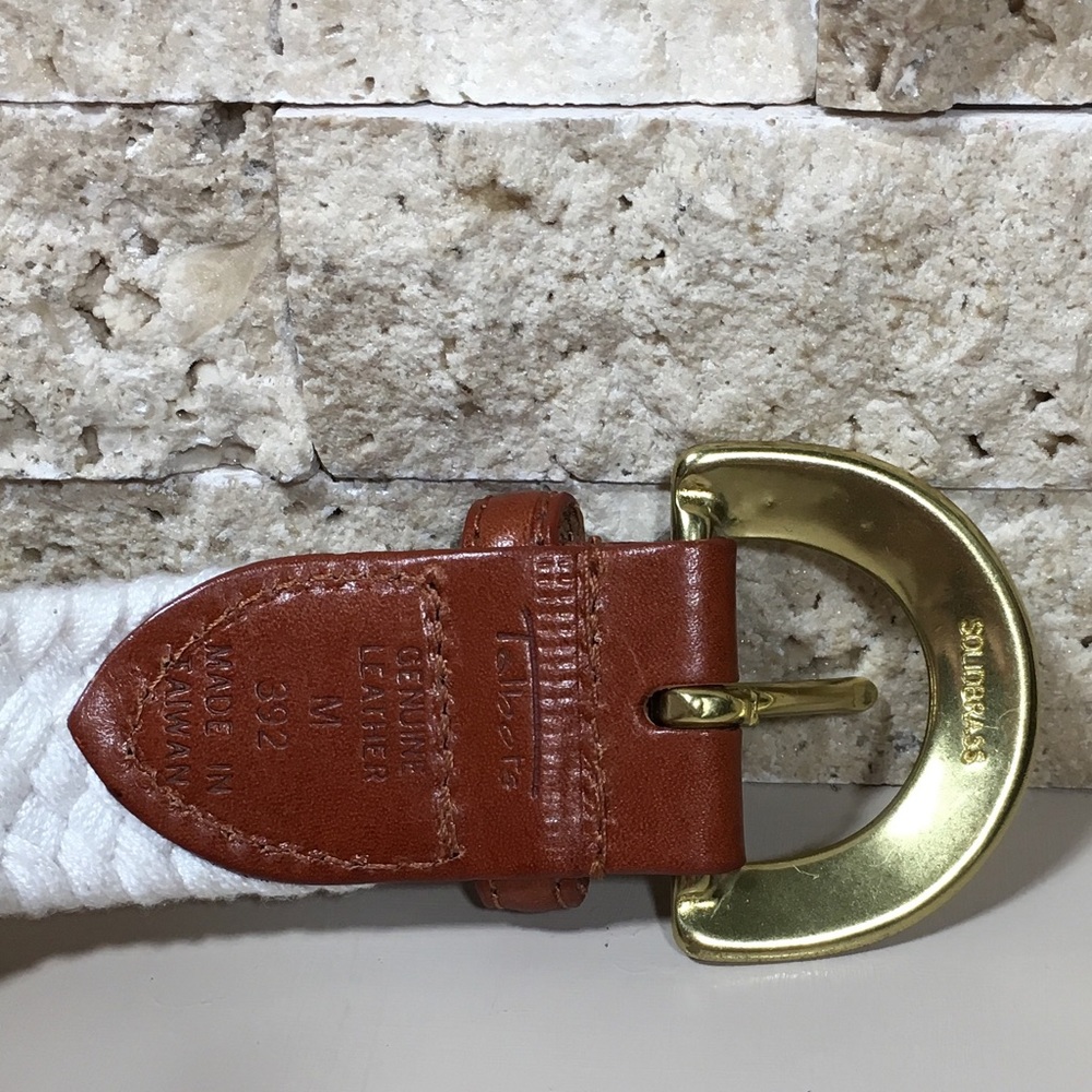 Talbots Belt M Leather Stretch Brown White - Picture 3 of 3